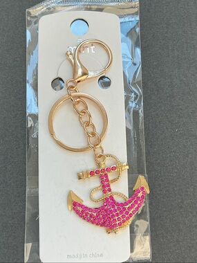 Mint Gold Anchor Keychain/bag charm with Pink Crystal Accent